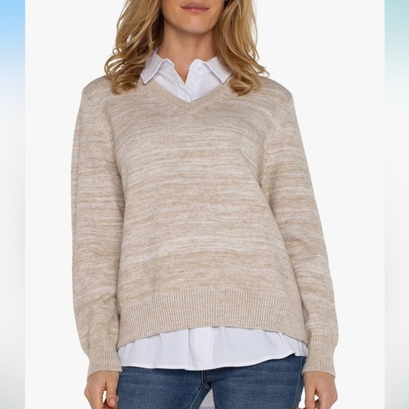 Liverpool Jeans Company Sweaters - Liverpool Los Angeles  Two-Fer Collared Sweater Mélange Sweater Yarn